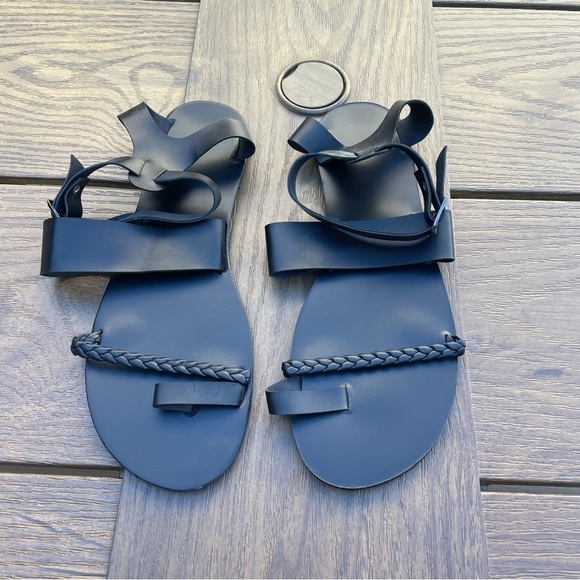 Ankle Strap Flat Sandals for Women Braid Toe Ring Summer Casual Shoes black boho - Picture 6 of 10